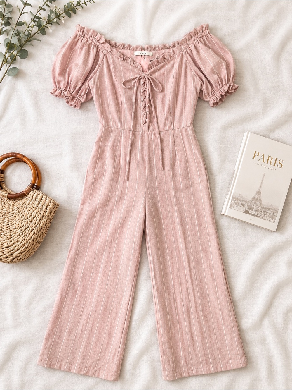 MDS Blush Pink Off-the-Shoulder Linen Blend Jumpsuit Women’s Small